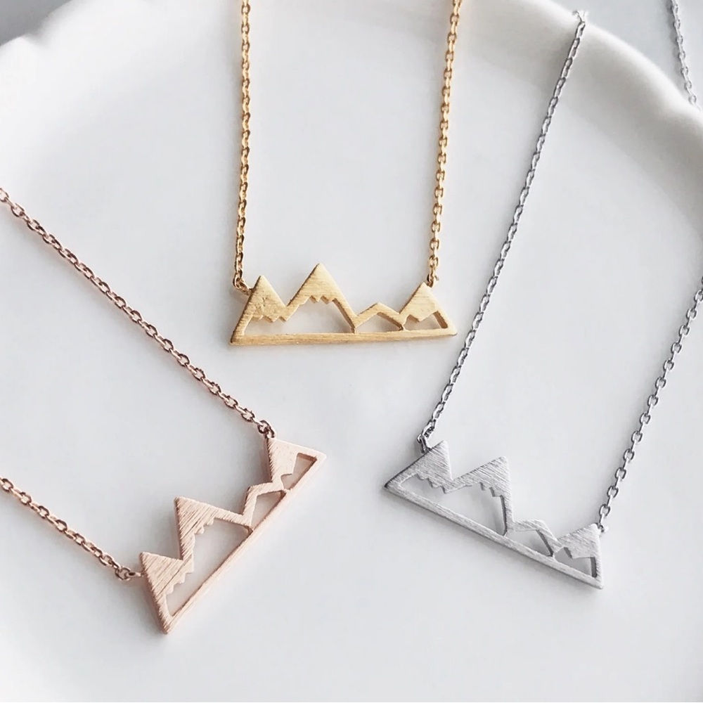 NEW Rose Gold Plated Snowy Mountain Bar Pendant Necklace, 16-18”